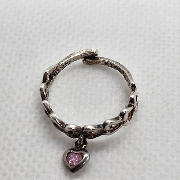 Avon RJ Graziano Sterling Silver & Pink Stone Adjustable Heart Ring - Picture 4 of 6